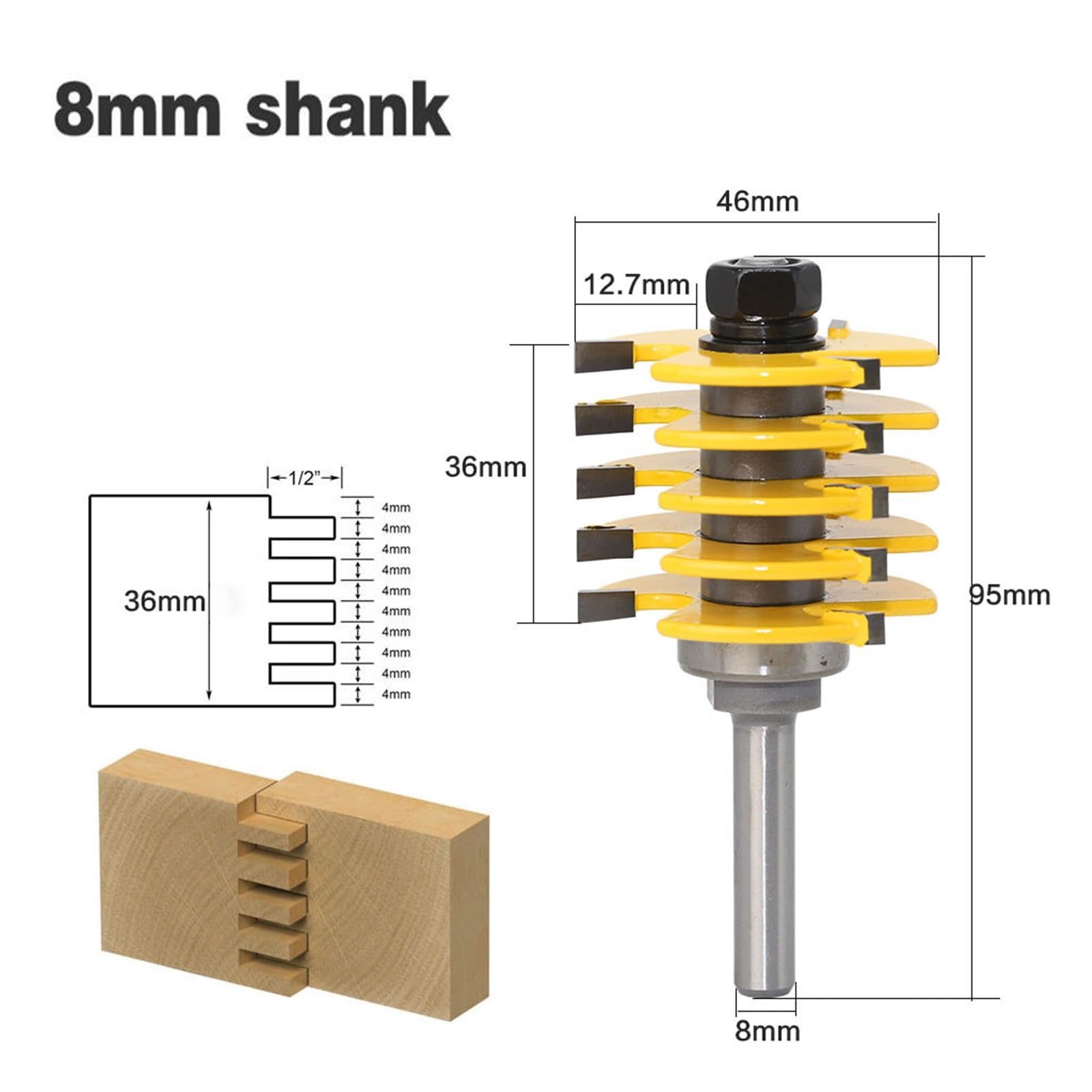 1Pc 8mm Shank 3 flet Anti-Kickback Design Box wspólne frezy regulowane 5 ostrze z węglika wolframu czop do drewna frezy narzędzia