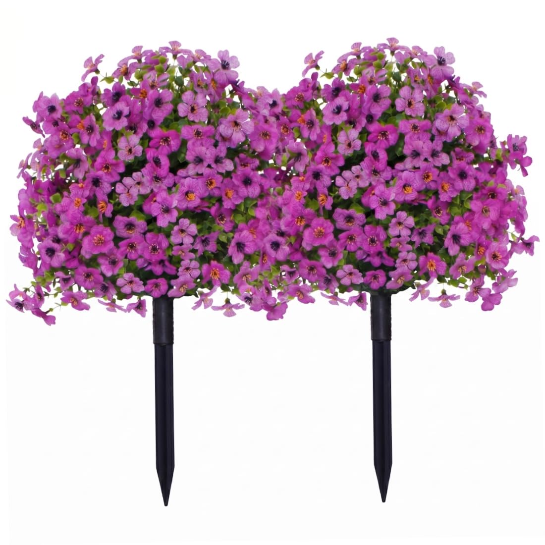 BEAHING Artificial Flowers With Ground Stakes, 2pcs Artificial Bushes for Outdoors, Outdoor Faux Flowers For Garden & Home Decor, Purple, for Outdoors with Stakes