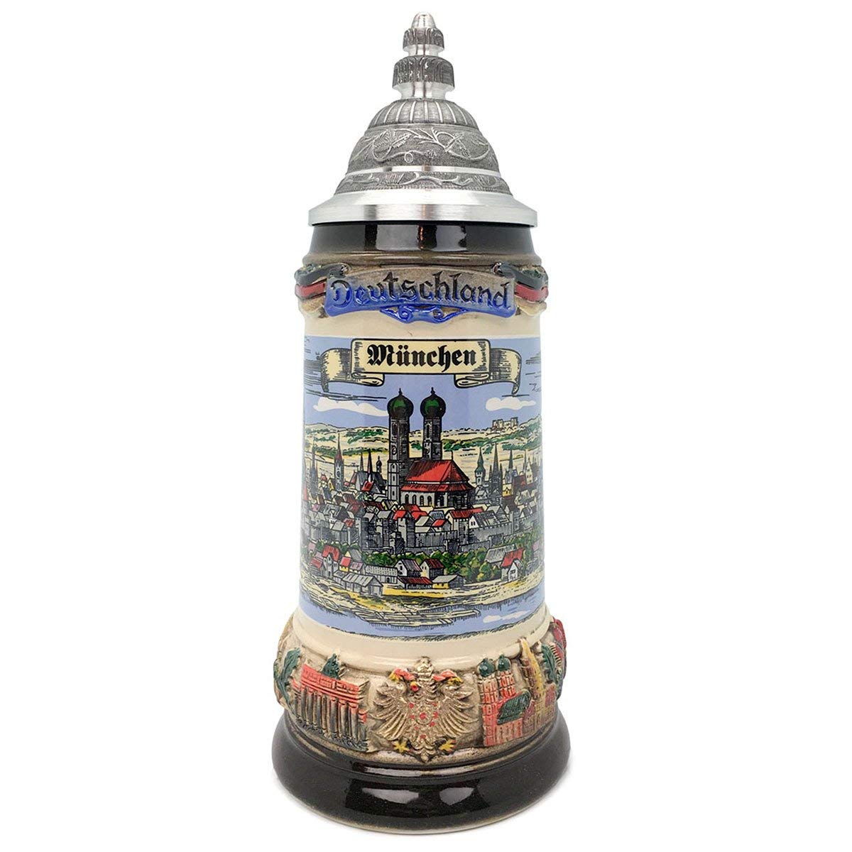 Classic Zoller & Born Munich Flag .75L Made in Germany Mug German Made Engraved Collectible Ceramic Beer Stein with Lid