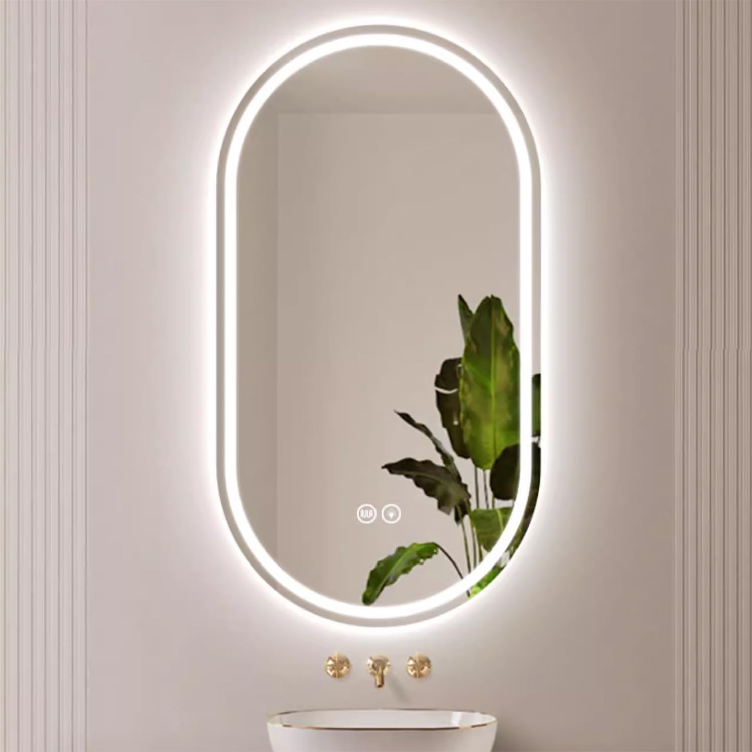 Espejo de pared Moderno ovalado de 91 cm con Luz regulable en 3 Colores, Espejo de baño LED sin Marco de 81 cm, antivaho para tocador, Control táctil, 120 x 70 cm (120 x 70 cm) (Un Solo Colo