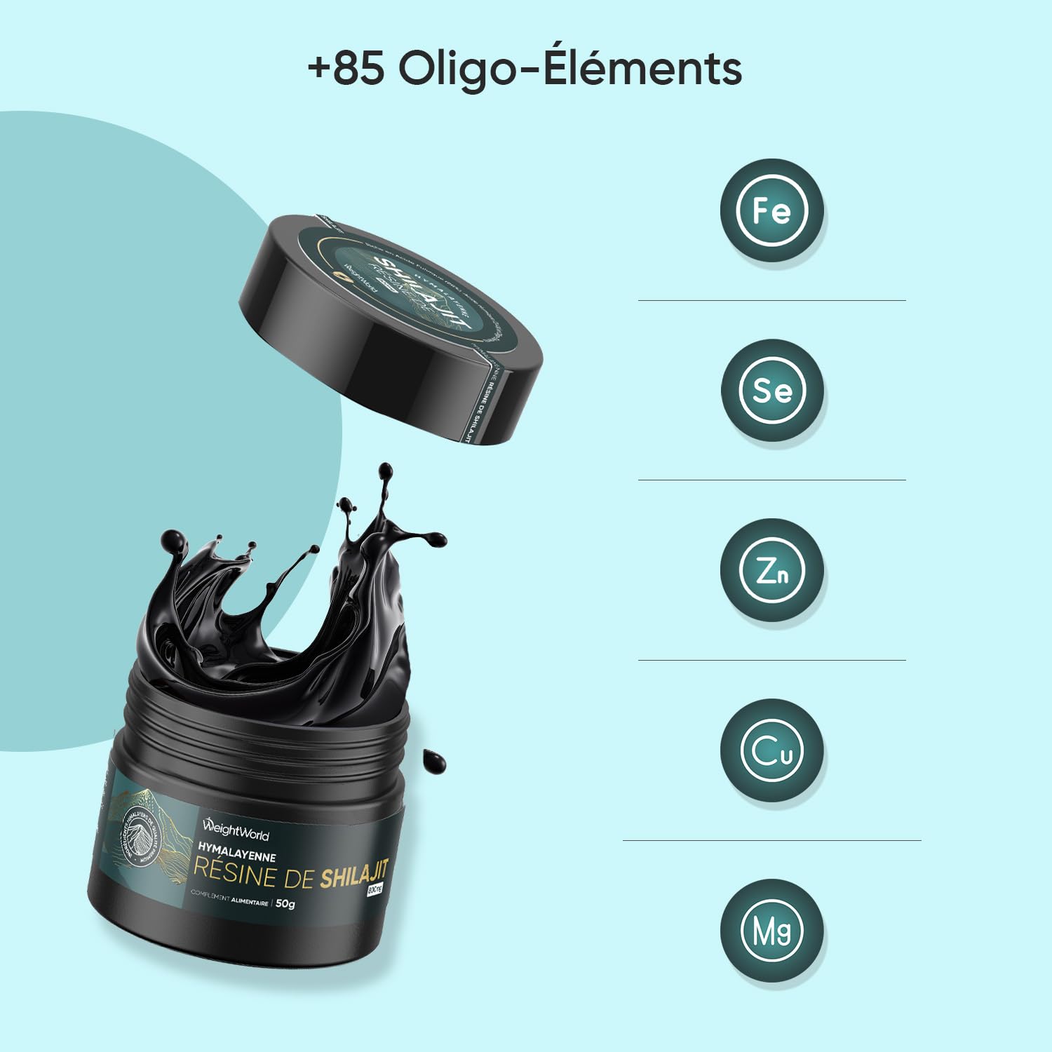 Résine de Shilajit 50g – Shilajit Himalaya Enrichie en Ashwagandha, Curcuma, Musli Noir, Source de +85 Oligo-Éléments – Complexe Ayurvédique – 62 Portions – Acide Fulvique (88%), Acide Humique (3,4%)