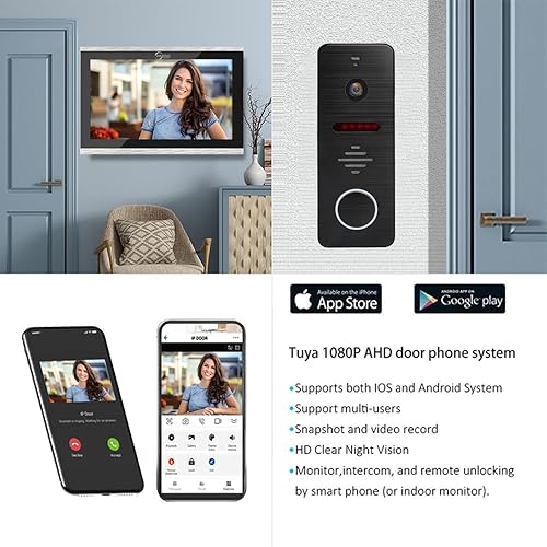 Miniatura 3 de TUYA - Timbre de video con cable y sistema de intercomunicación de apartamento con cámara HD 1080P, monitor táctil de 10 pulgadas, WiFi inteligente