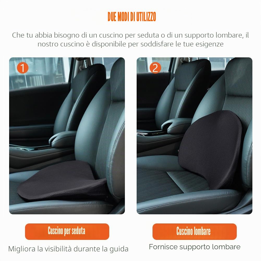Ainiv Cuscino per Sedile Auto in Memoria Foam, Cuscino a Cuneo Speciale per la Guida, Cuscino Ortopedico per il Coccige, Cuscino per Sedile Rialzato Traspirante per Ufficio, Poltrona, Nero