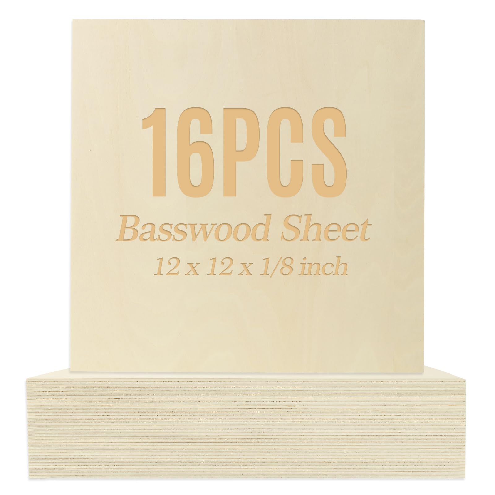 16pcs 12” x 12” x 1/8” 3mm Thickness Premium Basswood Plywood Sheets for Crafts A/A Grade Perfect for Pyrography Wood Burning, Laser Engraving, CNC Router Modeling, Fretwork, Architectural Models