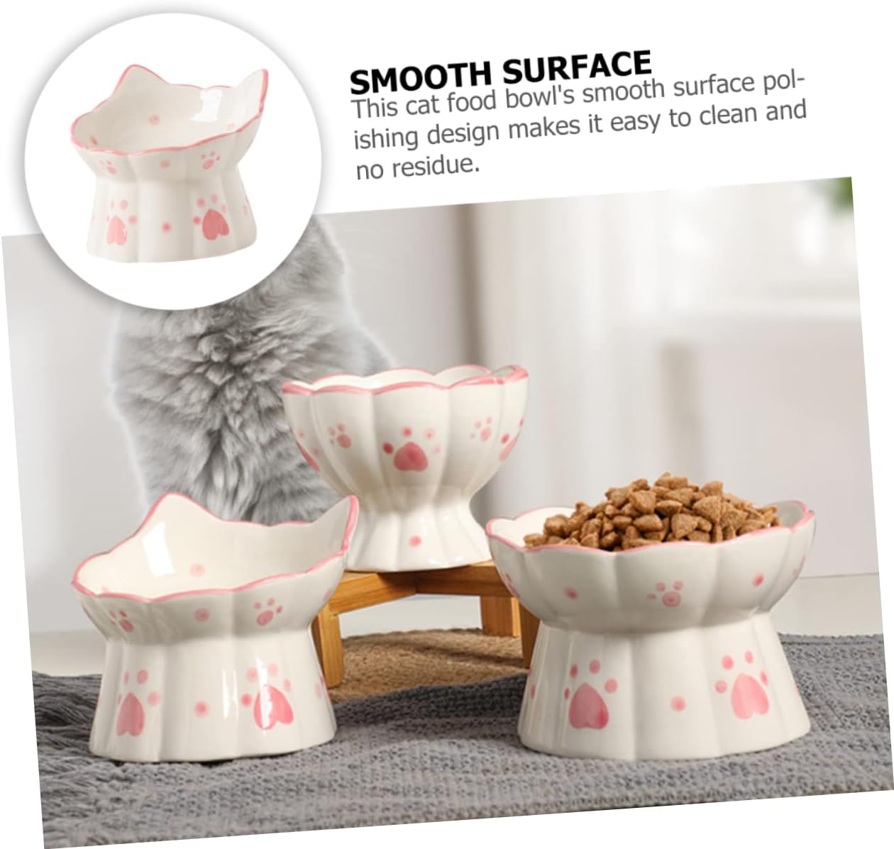 BESPORTBLE 2pcs Elevated Cat Bowl Neck Guard Ceramic Dog Bowl for Food Water Raised Pet Feeder for Indoor Cats