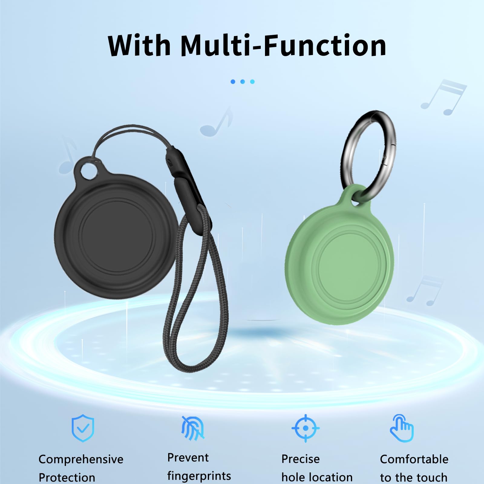 [4pack] Case for Motorola Moto tag,NOUKAJU Silicone Protective Cover(with Round Buckle + Lanyard) Drop-Proof,Scratch-Proof,Dust-Proof,Protective Case for Moto tag(Black + Green)