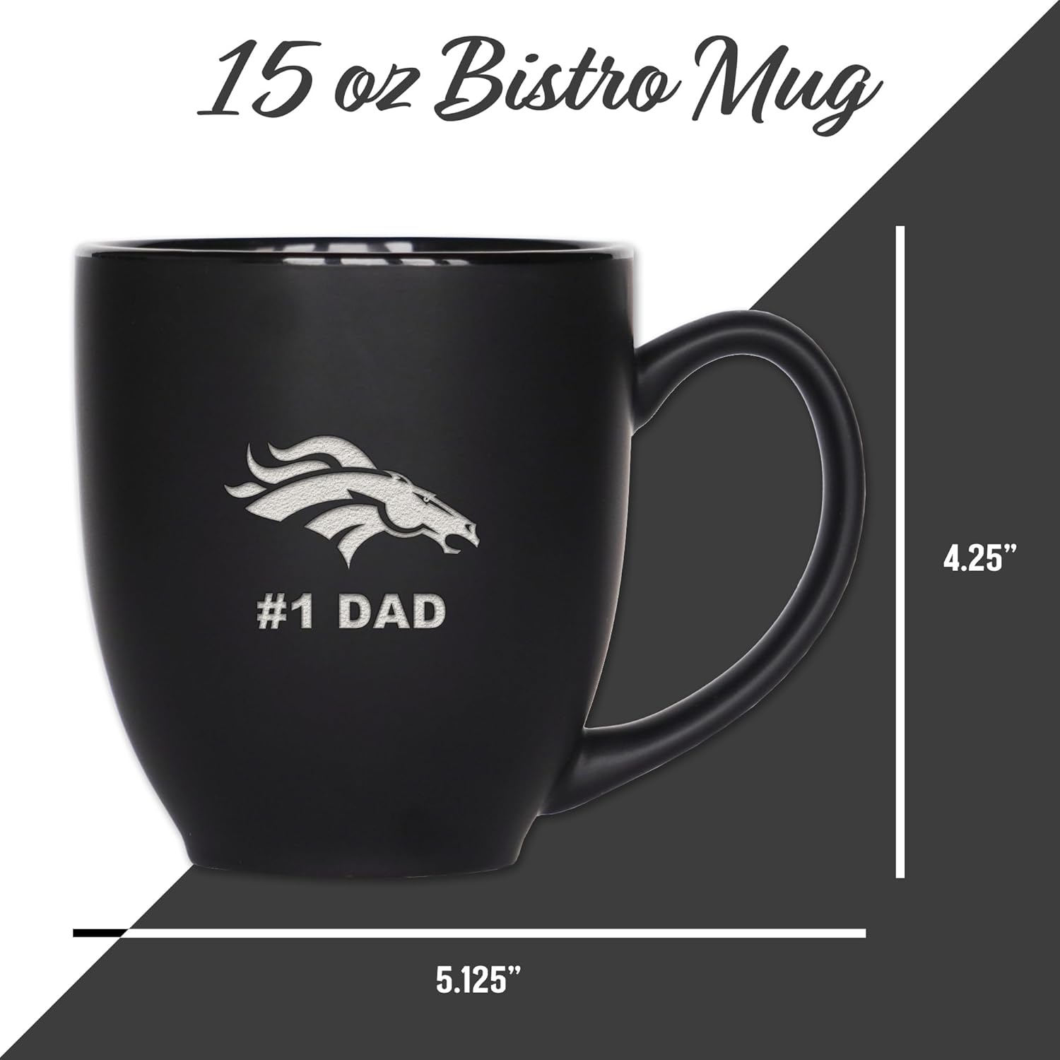Rico Industries NFL Football #1 Dad 15oz Laser Engraved Matte Black Ceramic Bistro Mug - for Hot or Cold Drinks - Image 4