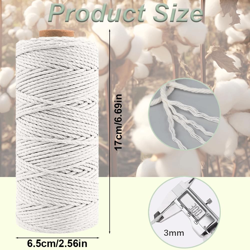 Cerkkapo 4 stuks Macrame garen, Premium Macrame garen 3 mm x 400 m DIY natuurgaren katoenen draad katoenen touw katoenen koord voor wandplant handwerk - Wit Lichtroze Lichtgrijs Lederroze Macrame