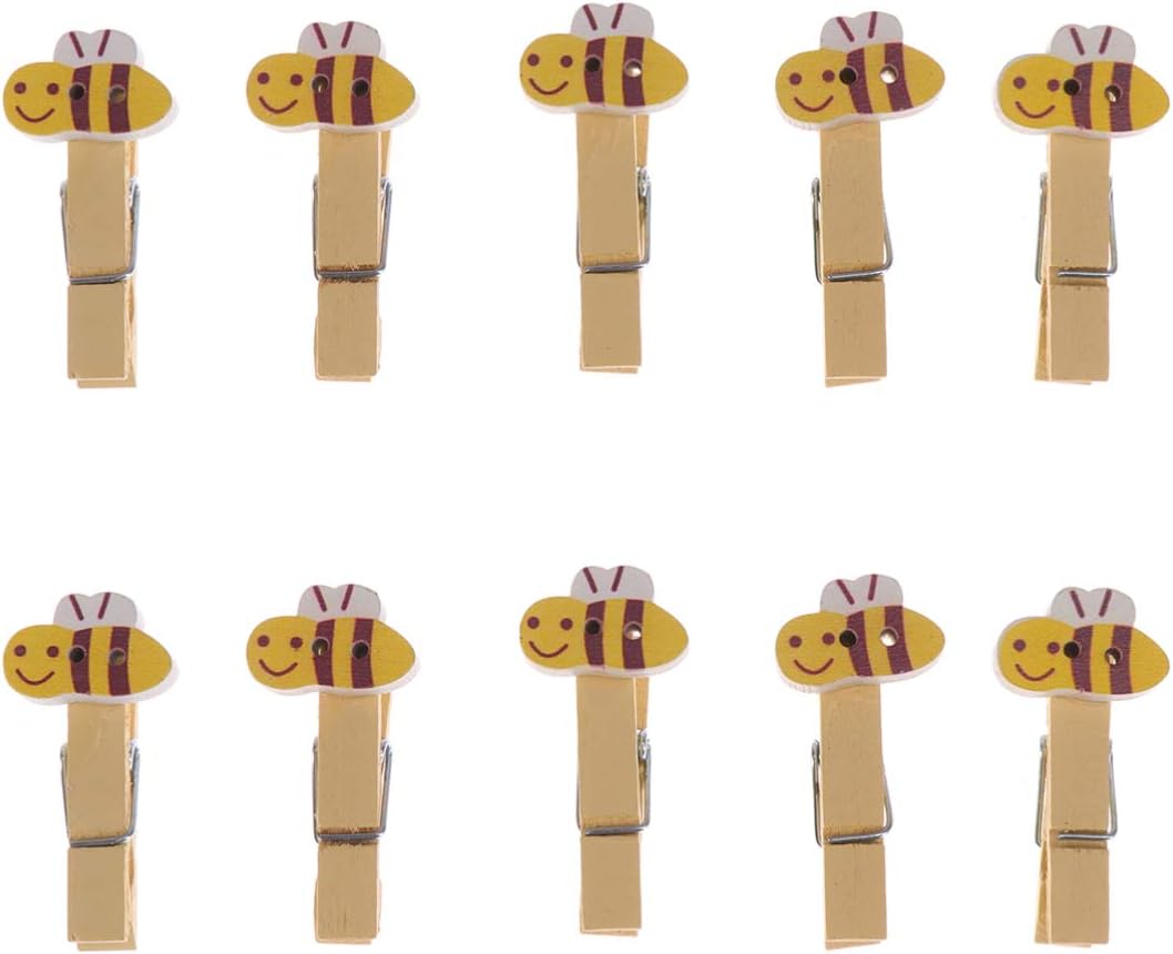 Bestoyard 木製 クロスピン ミニ 木製クリップ フォトクリップ かわいい蜂 洗濯バサミ 木製ピンチ 洗濯小物