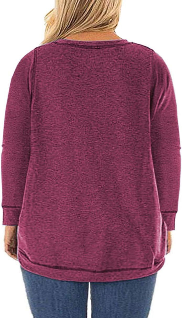 ROSRISS Plus Size Tops for Women Long Sleeve Shirts Casual Side Split Tees - Image 2