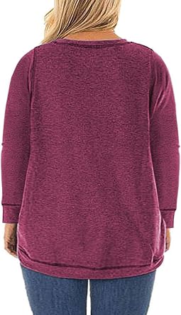 ROSRISS Plus Size Tops for Women Long Sleeve Shirts Casual Side Split Tees
