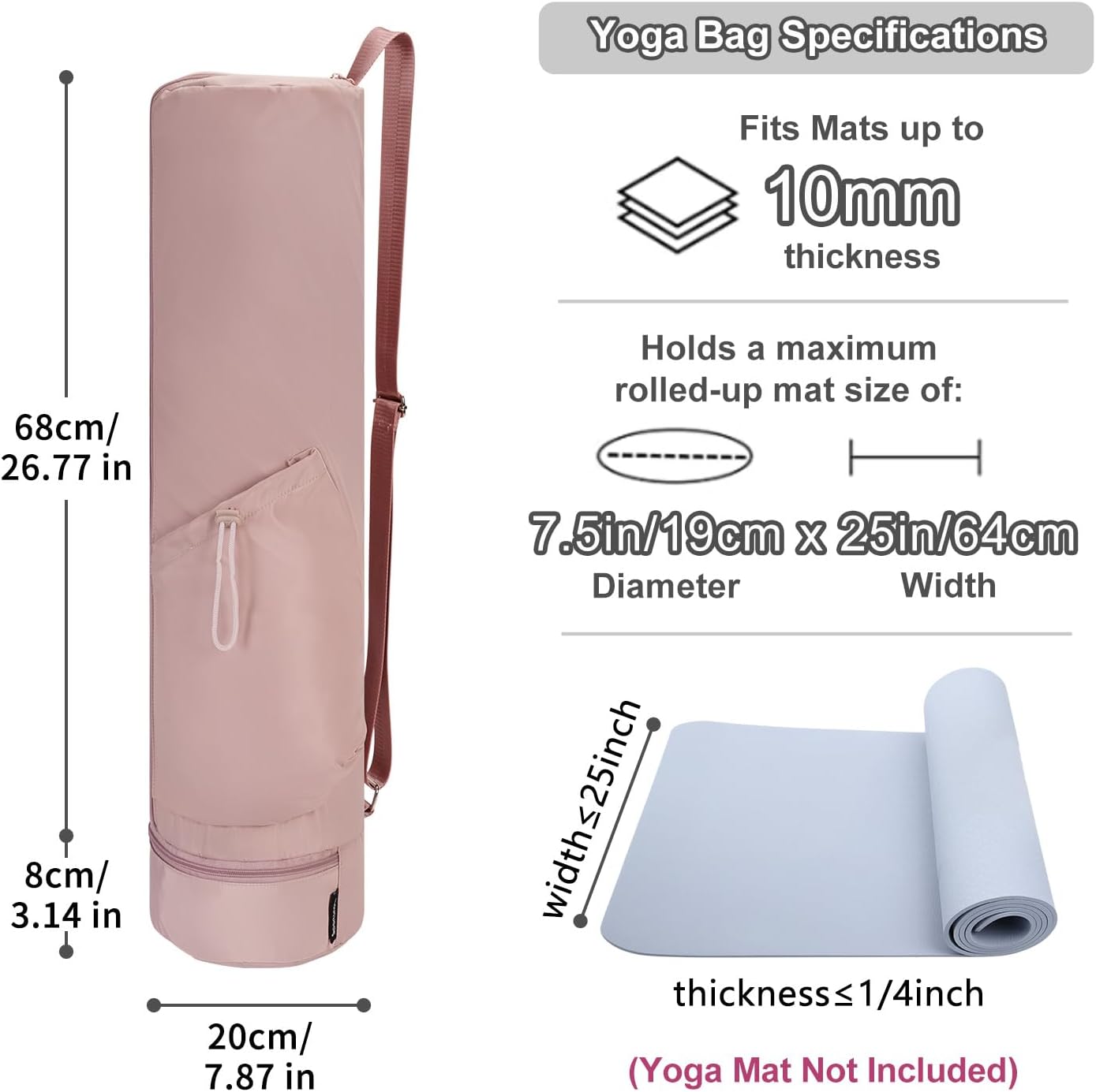 sportsnew Yoga Mat Bag, Full Zip Cargo Yoga Mat Carrier Bag with Drawstring Water Bottle Pocket and Bottom Wet Pocket, Exercise Yoga Mat Carrier Holder Multi-Functional Storage Bag Patent Pending - Image 5