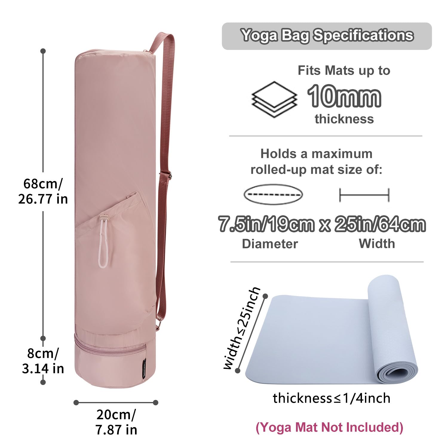 sportsnew Borsa da Yoga Donna Borsa Yoga Porta Tappetino Cerniera Intera con Scomparto Umido Tasca per Bottiglia d'acqua Tracolla Regolabile Adatto per il Pilates Fitness