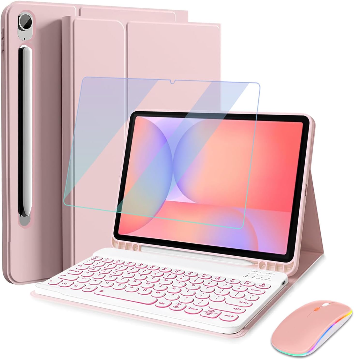 Backlit Keyboard Case for Samsung Galaxy Tab S10 Lite/ S10 FE/ S9 FE 5G 10.9 Inch/Tab S9 11 Inch with Screen Protector &Mouse, Wineecy 7 Colors Light Detachable Wireless Keyboard PU Leather Folio Case