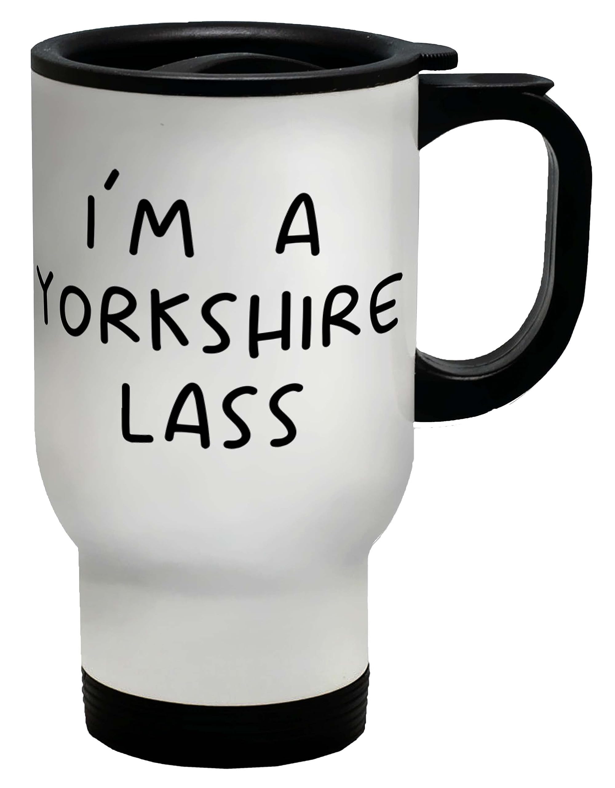 Shopagift Yorkshire Day Travel Mug I'm a Yorkshire Lass Gift Stainless Steel 14oz Cup