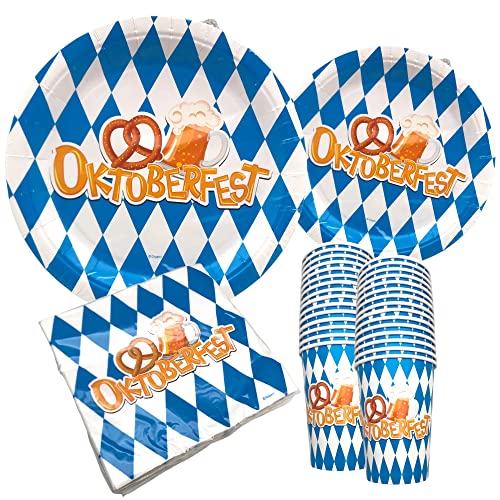 Oktoberfest Party Supplies for 30 Guests - Bavarian-Themed Plates Cups Napkins Set - 9 Dinner Plates 7 Dessert Plates 12 oz Cups 3-Ply Napkins - Perfect Oktoberfest Decorations and Tableware