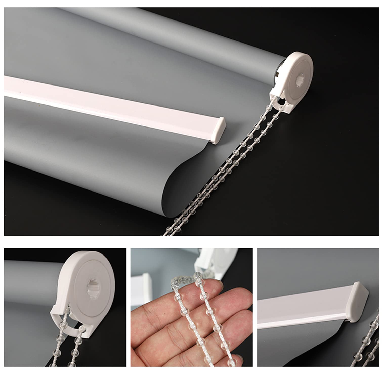 Persianas enrollables opacas, tela impermeable 100 % opaca, con aislamiento térmico, protección UV, para dormitorios, sala de estar, baño, oficina, color gris (90 x 160 cm (ancho x alto)