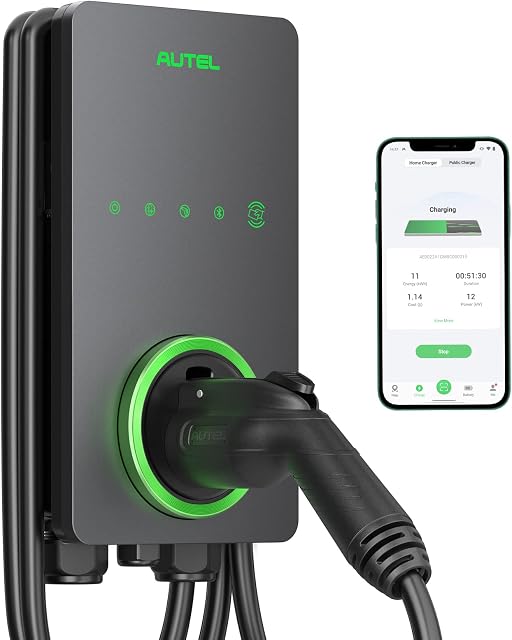 Autel Home Smart Electric Vehicle (EV) Charger up to 50Amp, 240V, Indoor/Outdoor Car Charging Station with Level 2, Wi-Fi and Bluetooth Enabled EVSE, 25-Foot Cable,Hardwired