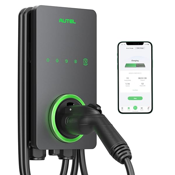 Autel Home Smart Electric Vehicle (EV) Charger up to 50Amp, 240V, Indoor/Outdoor Car Charging Station with Level 2, Wi-Fi and Bluetooth Enabled EVSE, Hardwired,25-Foot Cable,Sierra Blue