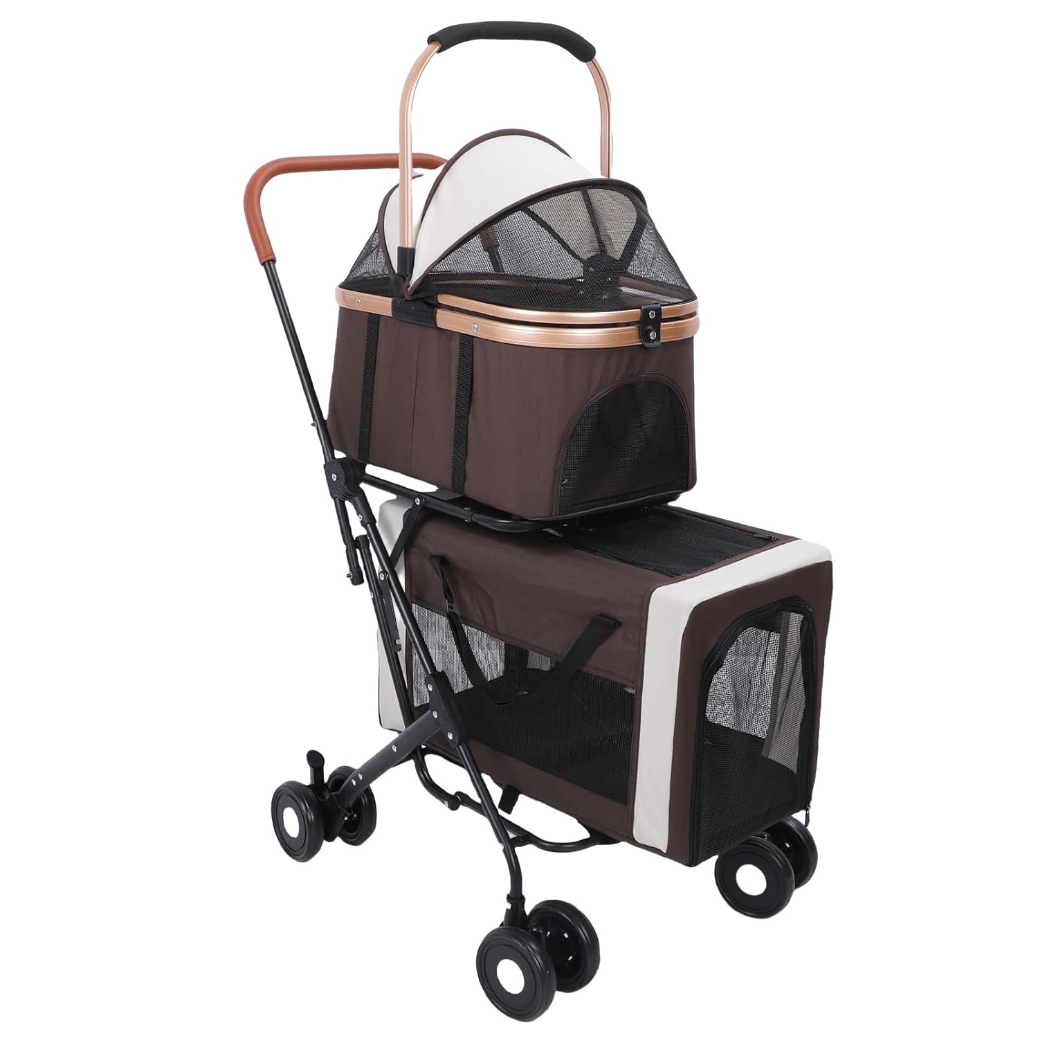 Two Tier Pet Stroller, Lightweight Detachable Foldable 4 Wheels Cat Dog Stroller Grocery Camping Gear Carrier for Cat Dog, and Everyday Shopping Items