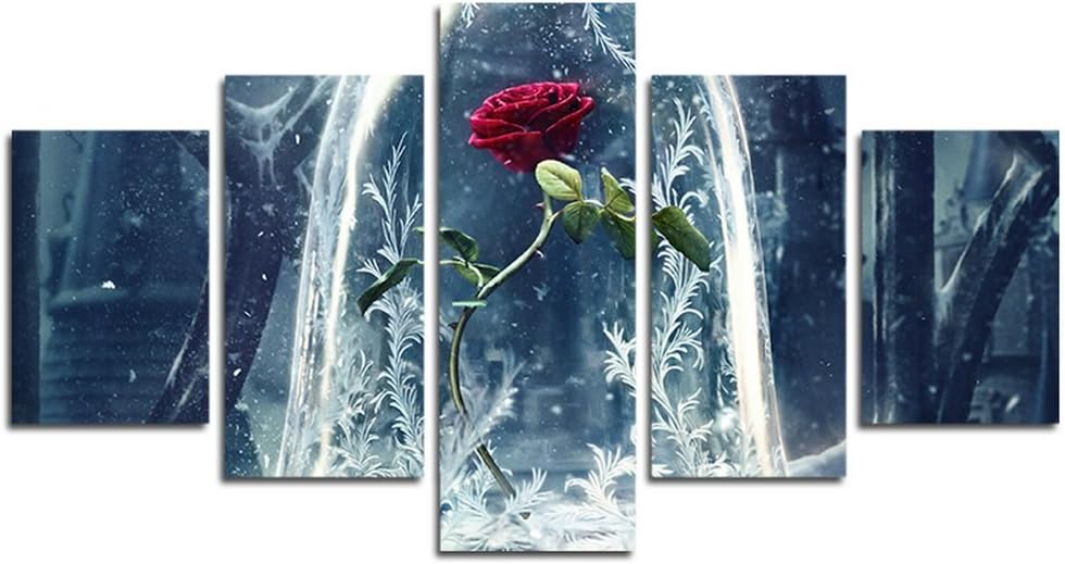 YspgArt Print Painting Canvas, 5 Pieces Beauty and the beast rose Canvas Wall Art Painting for Home Living Room Office Mordern Decoration Gift(Unframed)…