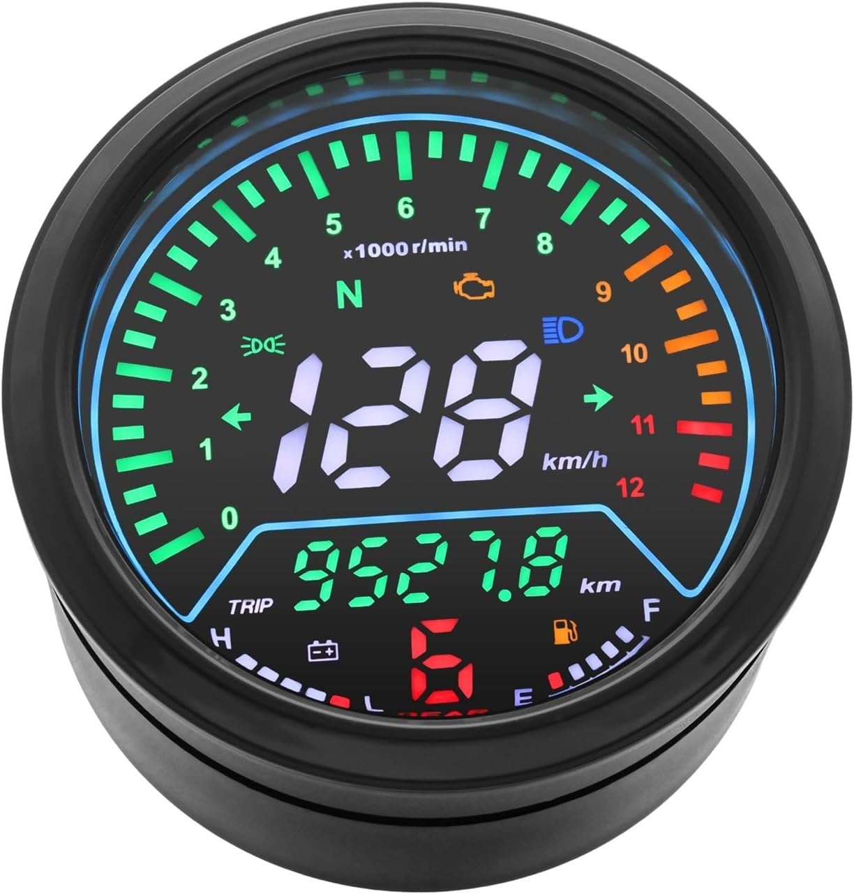 Motorcycle Speedometer Gauge Motorcycle Universal Tachometer Digital Dashboard Meters 12000RPM Kmh/mph Voltage Alarm Display Gear Indicator for GN125