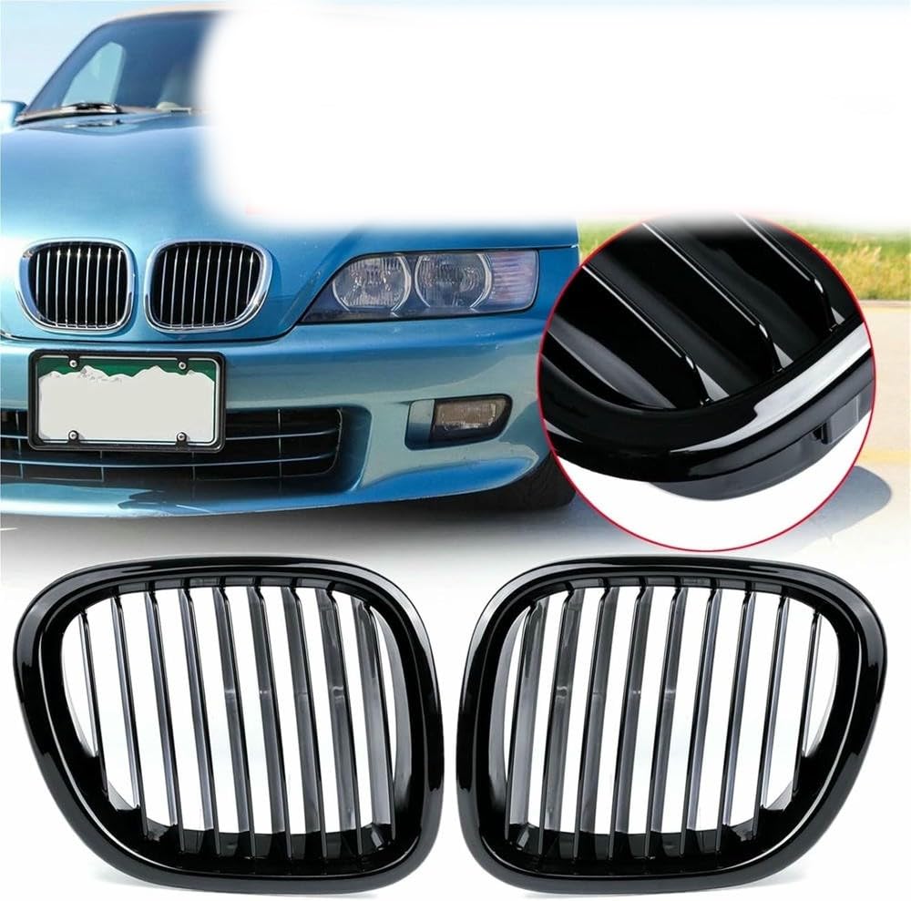 Auto-Frontgrill, glänzend schwarz, Frontniere, Doppellamelle, Autozubehör, Kühlergrill passt für BMW Z3 1996 1997 1998 1999 2000 2001 2002