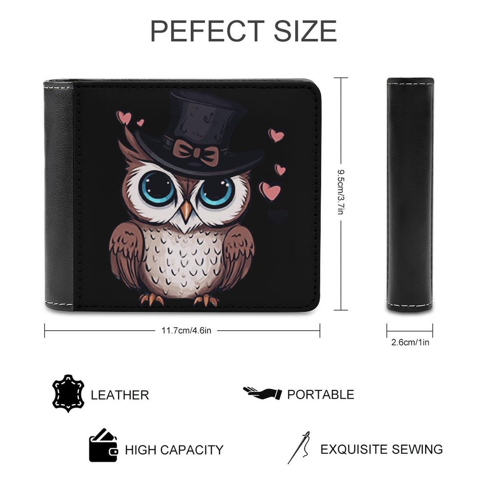 Owls Bifold Wallet PU Leather Coin Purse Lightweight Credit Card Holder Wallet Money Clip