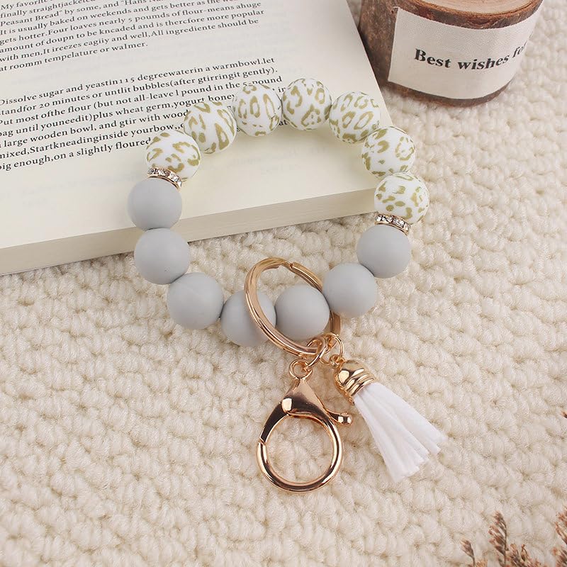 Image of Silicone Beaded Bracelet Keychain Wristlet Cute Car Key Chain Holder Wallet Bag Charm Accessory