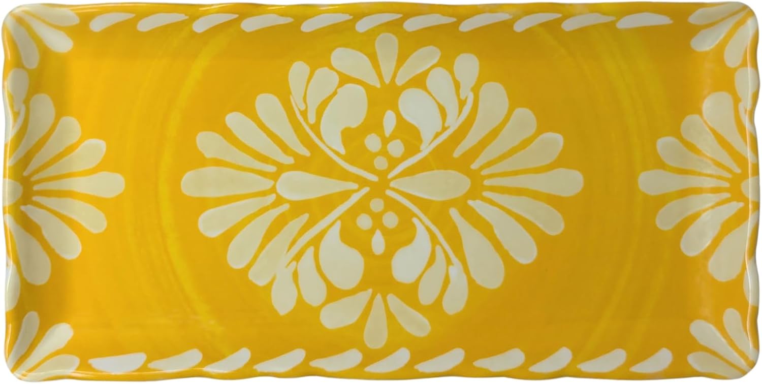 Le Cadeaux Luxury Melamine Biscuit Tray and Baguette Tray Serving Set, Paloma Yellow
