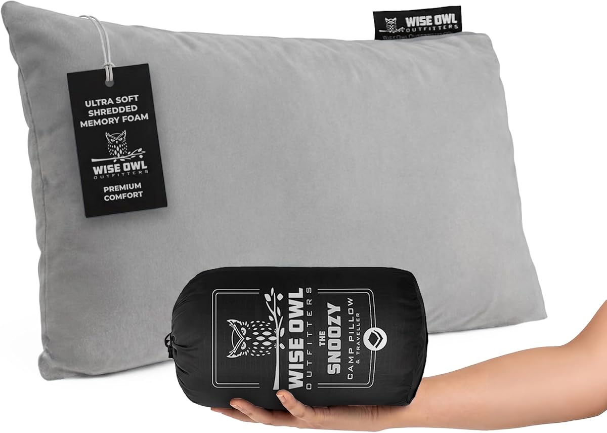 Almohada de camping - Elementos esenciales de camping y almohada de viaje para aviones, camping y viajes - Almohada lavable de espuma viscoelástica - Pequeña/mediana