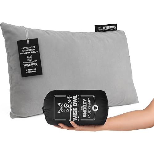 Wise Owl Outfitters Camping Pillow - Camping Essentials and Travel Pillow for Airplanes, Camping, and Travel - Memory Foam Washable Pillow - Small/Medium