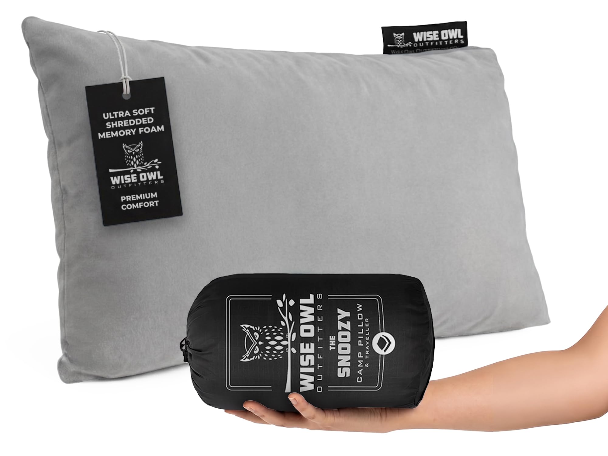 Wise Owl Outfitters Almohada de viaje de espuma viscoelástica para dormir en avión, senderismo, mochileros y uso al aire libre, pequeña y portátil para adultos, coche, campamento y tienda de campaña