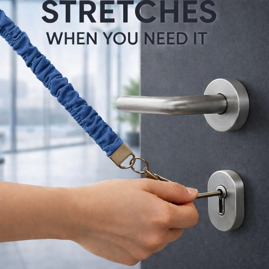 Stretchy Scrunchie Teacher Lanyard for ID Badges Denim-Style Neck Lanyard with Retractable Badge Holder for Keys - Image 6