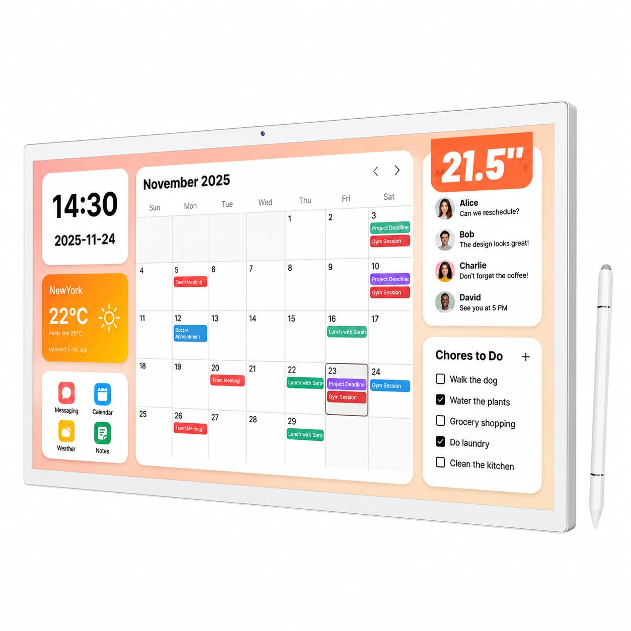MWE Touchcreen Elektronischer Wandkalender, Digitaler Kalender Wand, 8+128 GB, WiFi-Unterstützung, Ideal für die Anzeige von Bildern, Daten, Wetter, Terminplanung (21.5 Zoll)