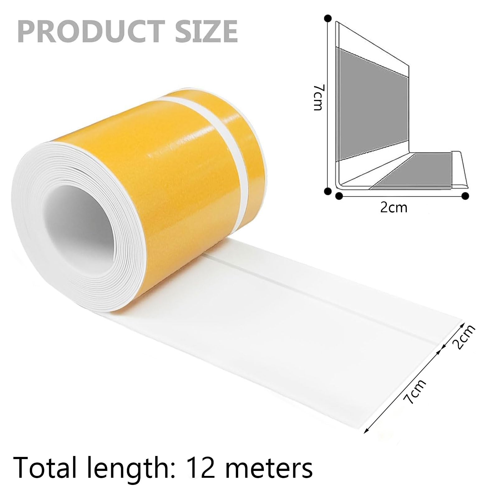 Rodapié PVC Autoadhesivo Antimoho 70 mm x 20 mm x 12 m, Flexible Impermeable Fácil Instalación para Cocina Baño Oficina, Blanco