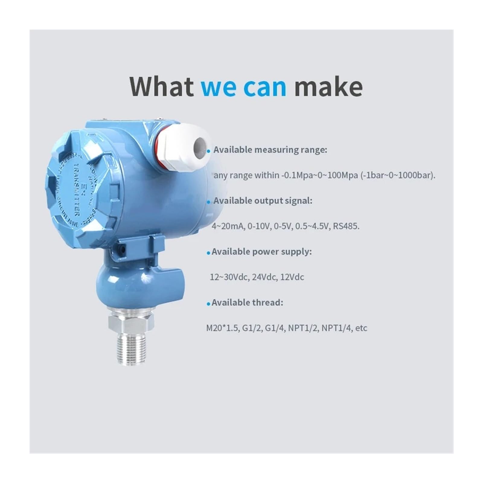 MUHM Sensor de presión estática Absoluta, transductor de presión neumática, transmisor de presión de Aceite hidráulico, 0-60Mpa, 0-10 Bar, 0-10V (Size : 0-6Mpa)