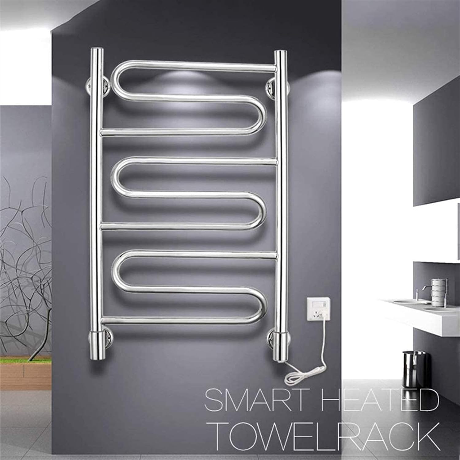Heated Towel Rail Rails Towel Warmer, Home Bathroom 9 Bar Stainless Steel Electric Towel Warmer S Shape Electric Heated Towel Rack, Space Saving Wall Mounted Towel Drying Rack (Siz