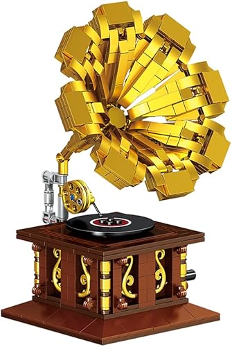 Miniatura 5 de Ulanlan Decoración del hogar, juego de construcción para adultos, kit de construcción de fonógrafo, mini bloques de construcción de bloques de