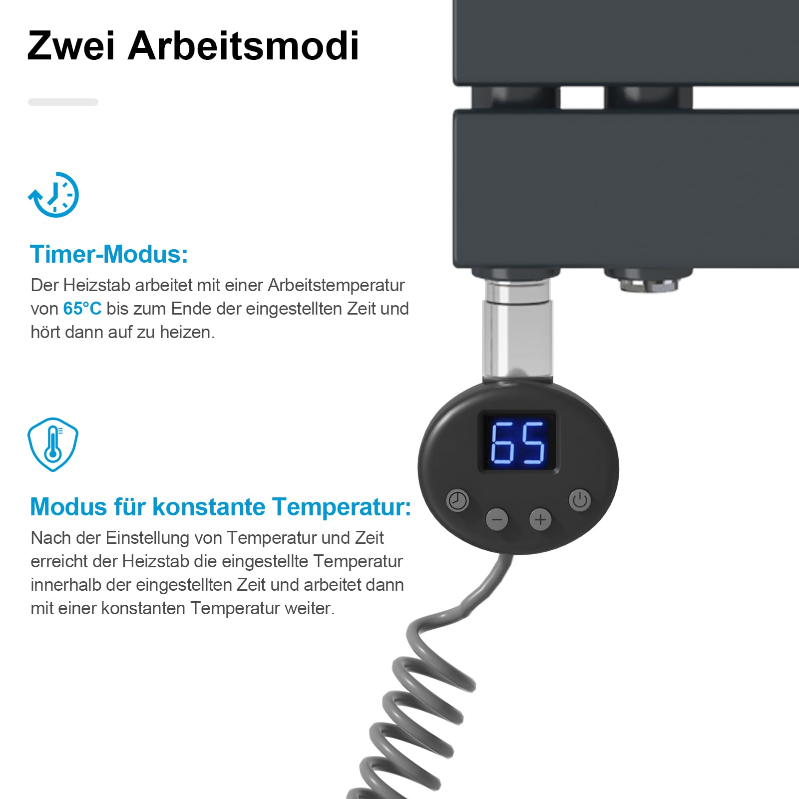 Heilmetz Badheizkörper Elektrisch Handtuchheizkörper Elektrisch mit Thermostat mit Timer-Funktion Heizkörper Badezimmer Anthrazit Badheizkörper 60x117.6cm