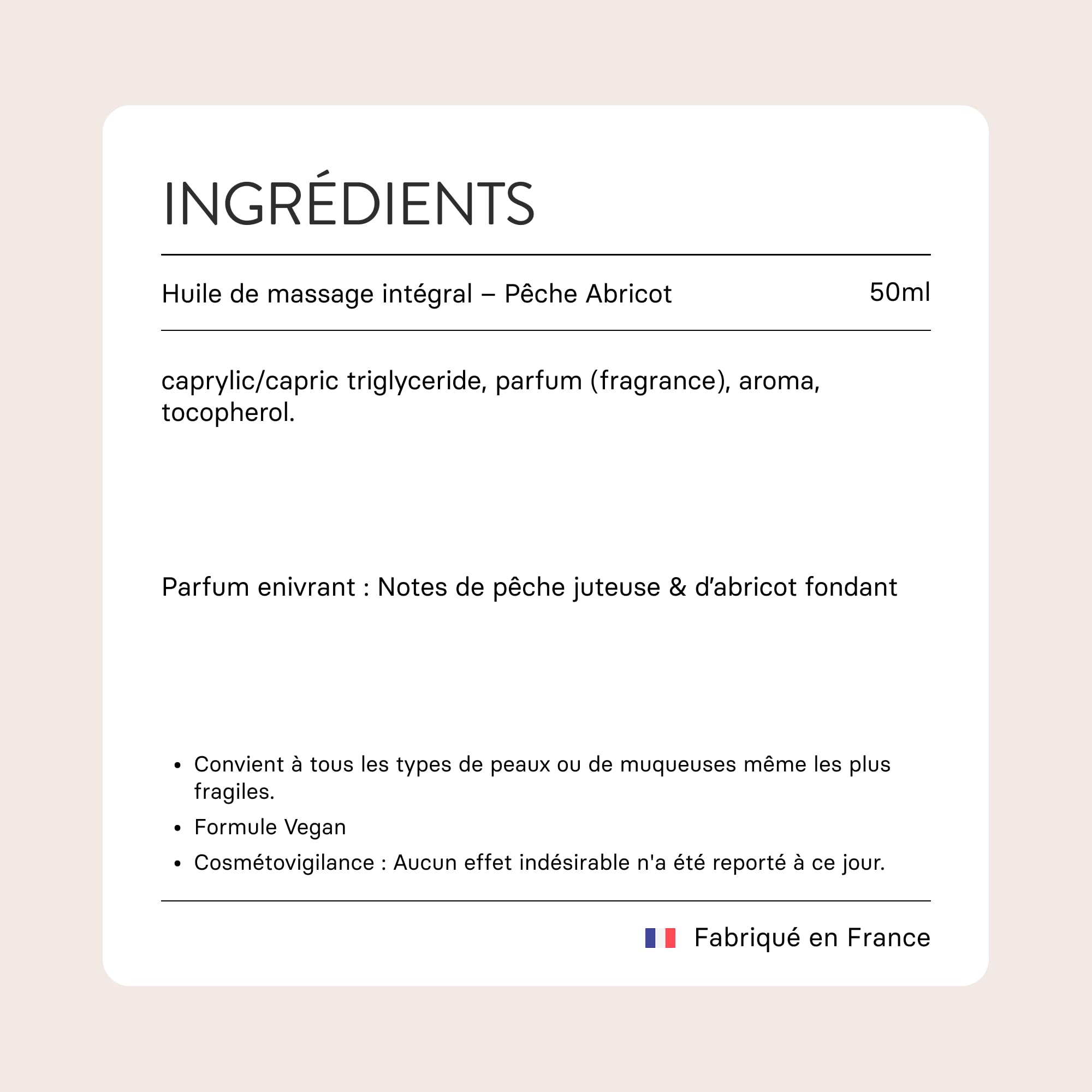 YESforLOV Gel Massage Lubrifiant Comestible Goût Pêche-Abricot - Huile de Massage Gourmande pour Corps et Parties Intimes, Douce et Non Collante - Fabriqué en France - 50ml