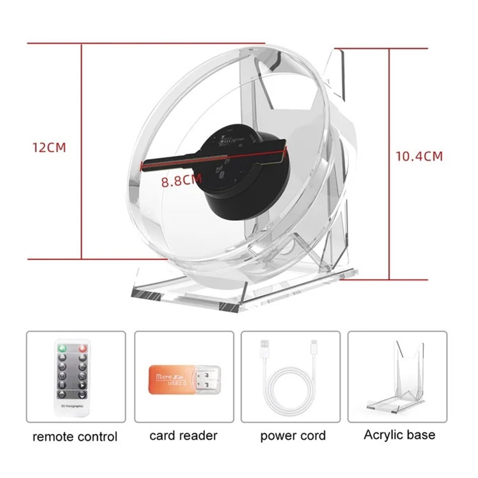 Ventilatore con ologramma 3D Proiettore Olografico 3D Con Telecomando, Ventilatore Da Tavolo, Luci Pubblicitarie Con Gioco, Ventilatore Olografico Con Copertura Trasparente per insegne di negozi azien