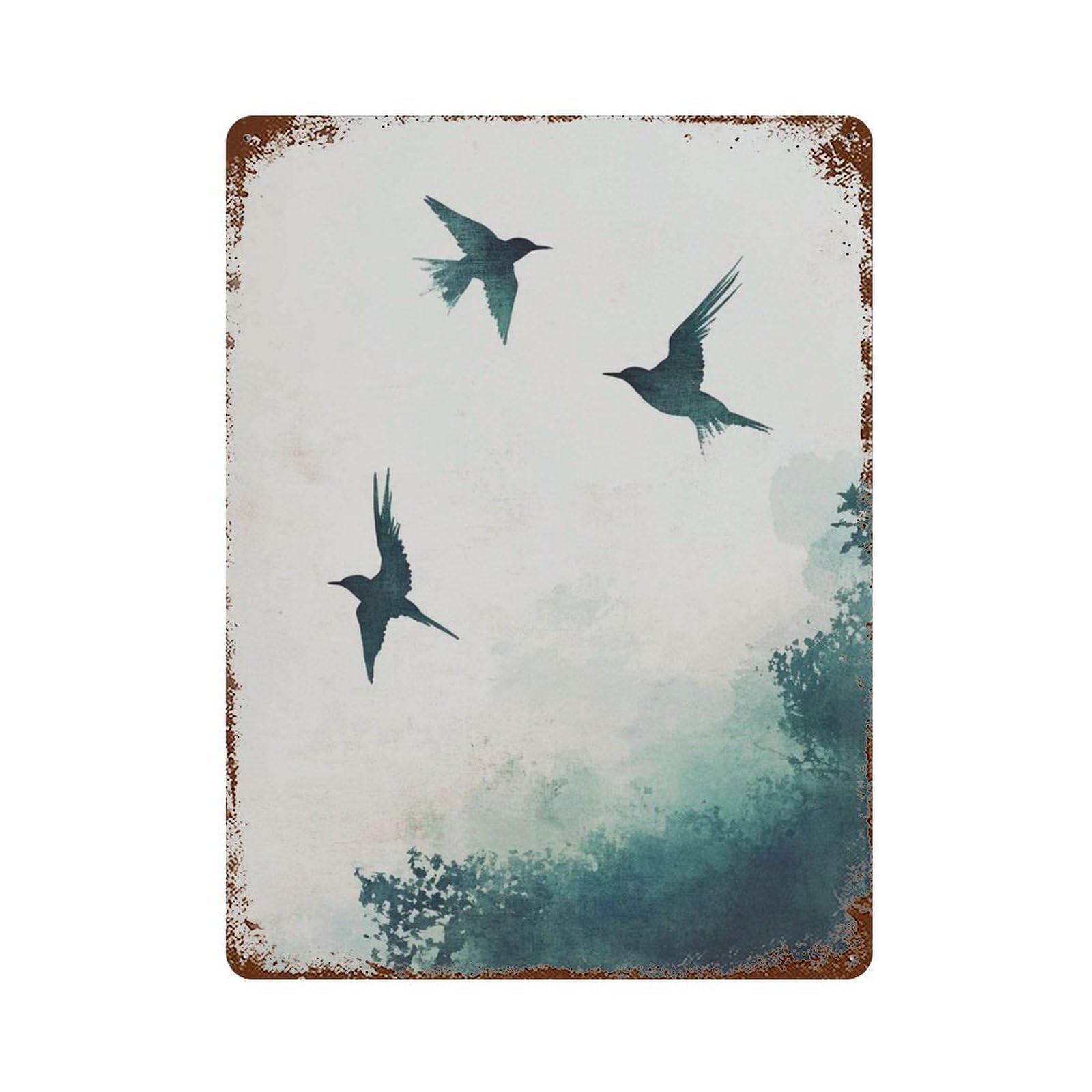 xiaoxiaoshen Birds in Flight Minimalist Nature Flying And Soft Green Background Abstract Tran Wall Decor Art Metal Tin Poster Modern Home Decor Art Home Bar Shop Decorations Vintage Sign 40x30cm