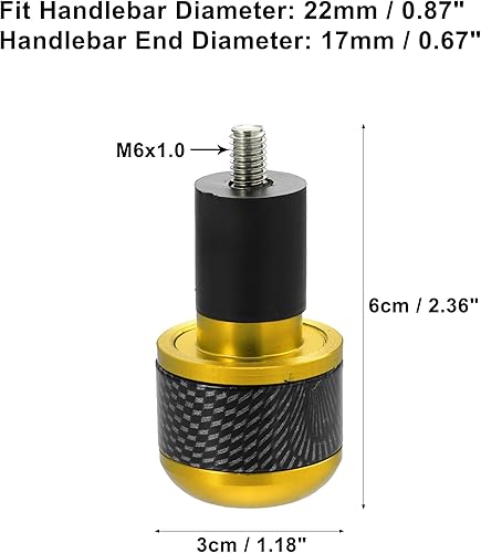 Miniatura 3 de X AUTOHAUX 1 par 78 "0.866 in tono dorado motocicleta manillar extremos barra extremos tapón fibra carbono patrón para motocicleta