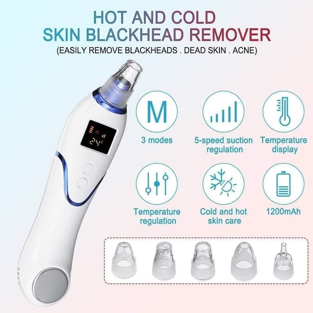 Extracteur de Points Noirs, Nettoyeur Pores, Visage, Outils d'aspiration, 5 puissances réglables, sondes Rechange, Rechargeable par USB