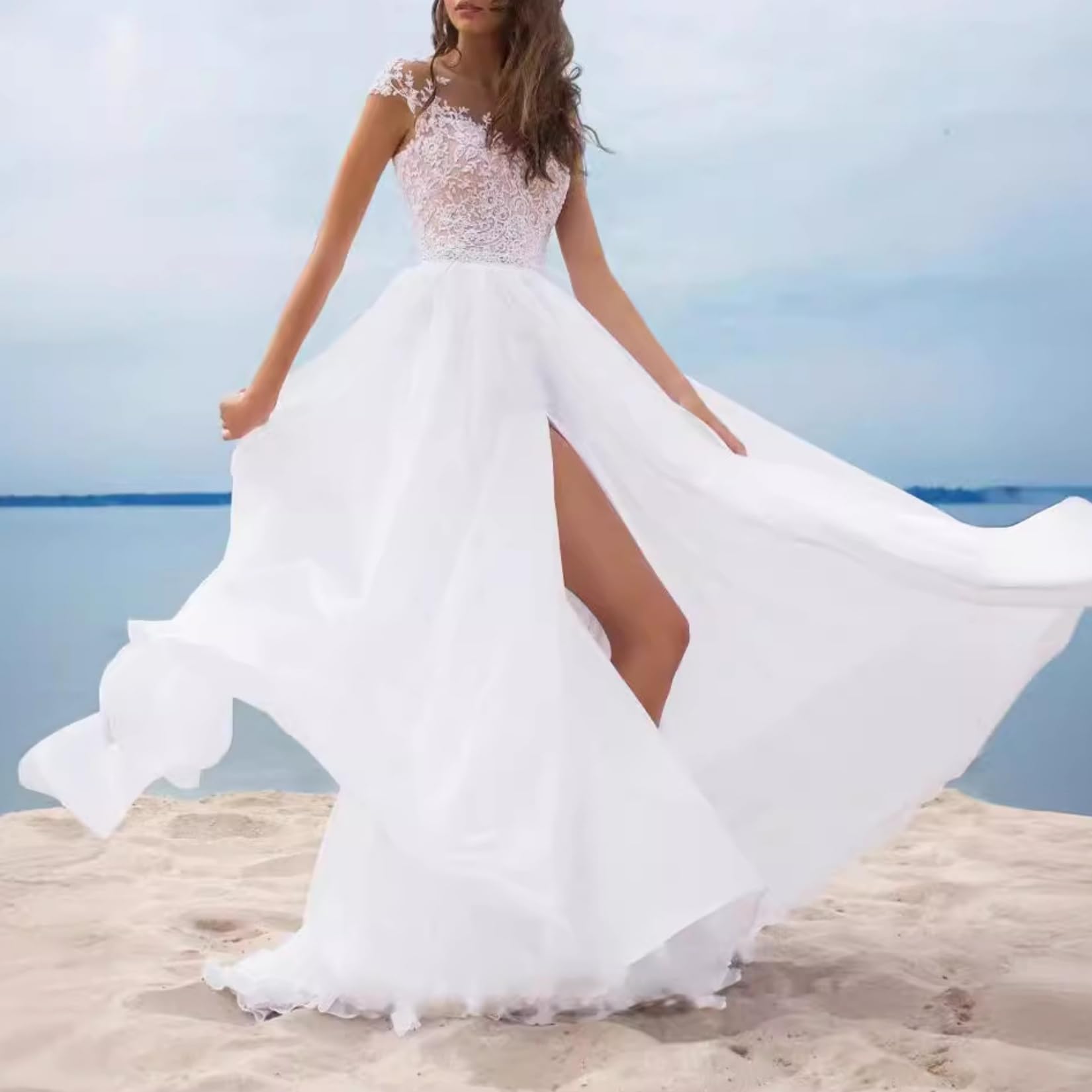 Qiribati Robes De Mariée D'église Femmes Halterneck Robes Formelles en Dentelle Bouches Nuptiales Robe Maxi
