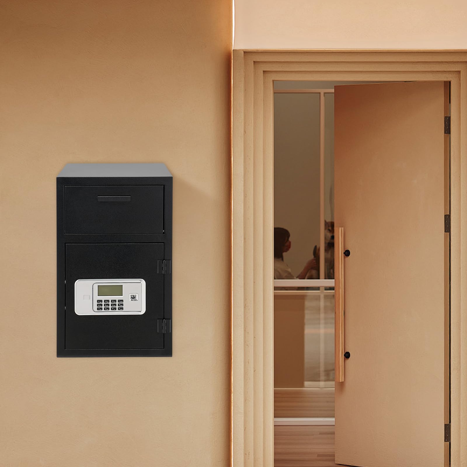 Cassaforte da 37 l con fessura, serratura elettronica con codice e 4 chiavi di emergenza, meccanismo di allarme, montaggio a parete o a pavimento, cassaforte per negozi, casa, hotel e ufficio