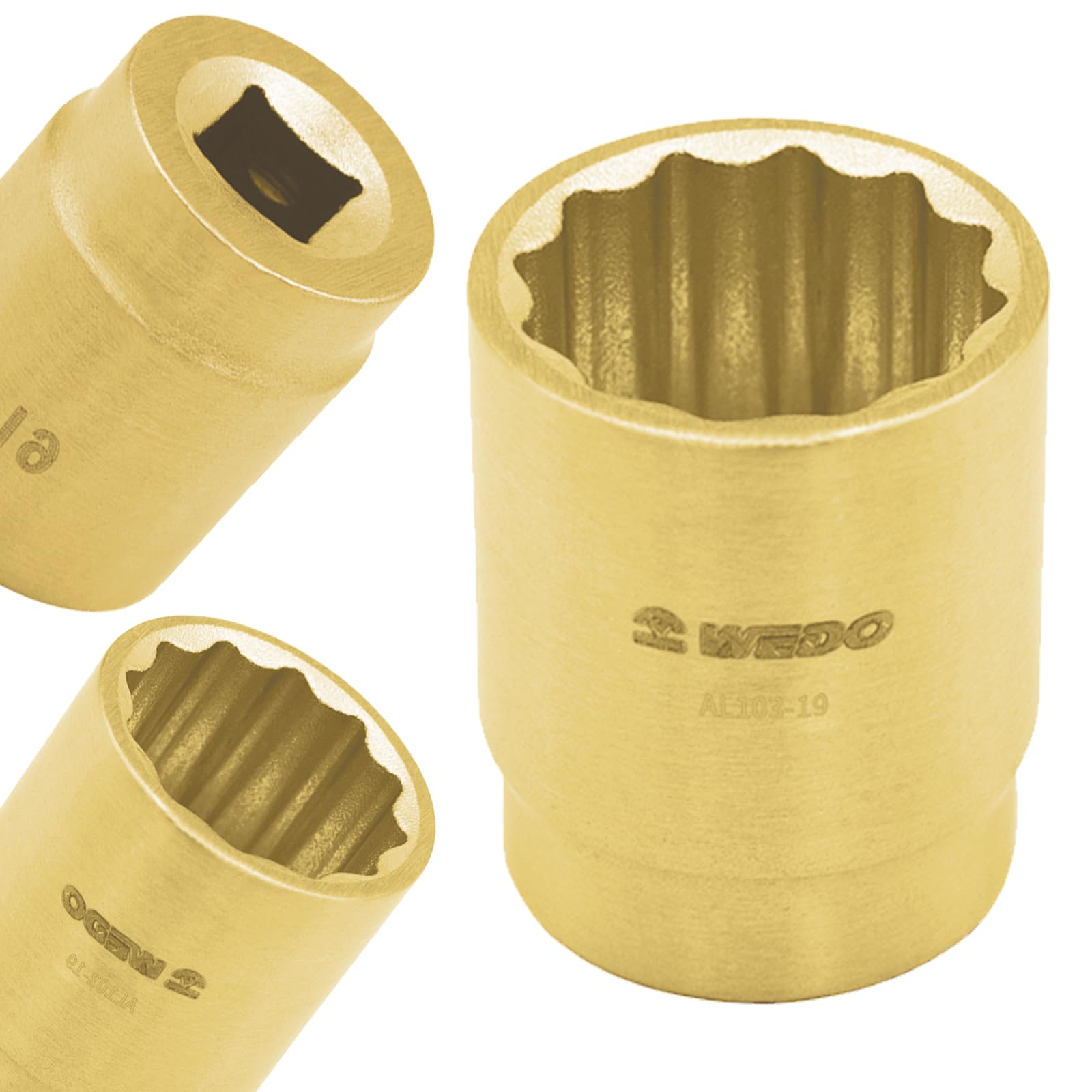 WEDO Non-sparking Shallow Impact Socket,3/8-Inch Drive x 7/8-Inch Deep,12-Point,Socket for Easy Removal of Axle Shaft Nuts,Aluminum Bronze,DIN Standard,BAM & FM Certificate