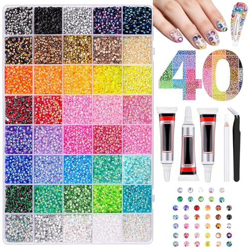 32000 Stück Strasssteine Bedazzler Kit mit Glue Harz Glitzersteine 40 Farben 3mm Bedazzling Kit Jelly Rhinestones zum Kleben für Diy Basteln Nägel Textilien Diamantmalerei Kostüm (40 Farben)