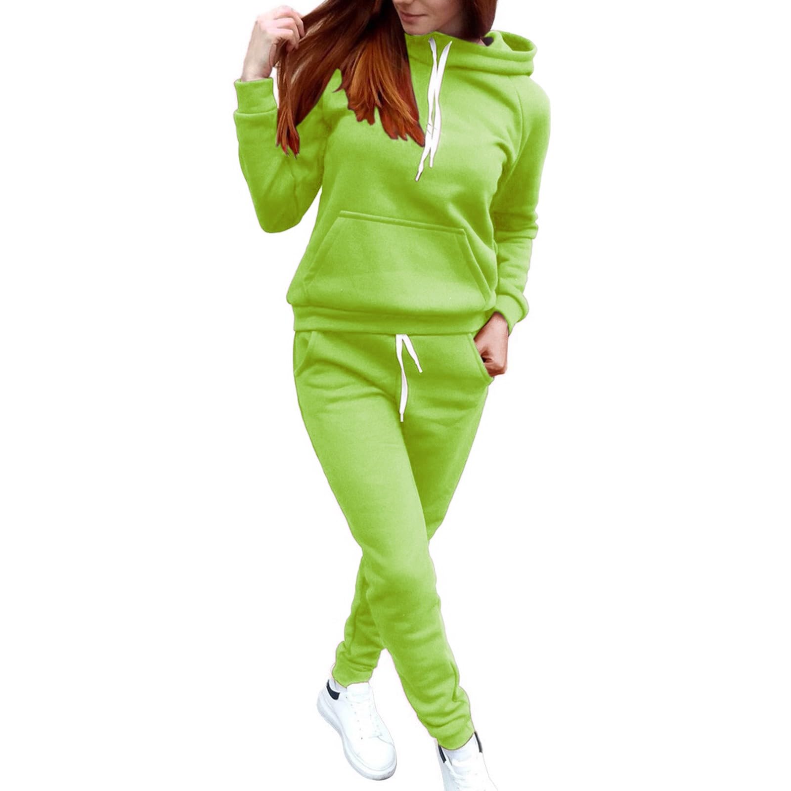 Tenue de loisirs pour femme - Ensemble pyjama côtelé - 2 pièces | Sweat à capuche à manches longues et longue taille élastique, pantalon de loisirs, pyjama avec cordon de serrage et poches
